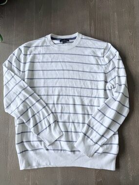 Brooks Brothers Navy Striped Cotton Crewneck Sweater - Large